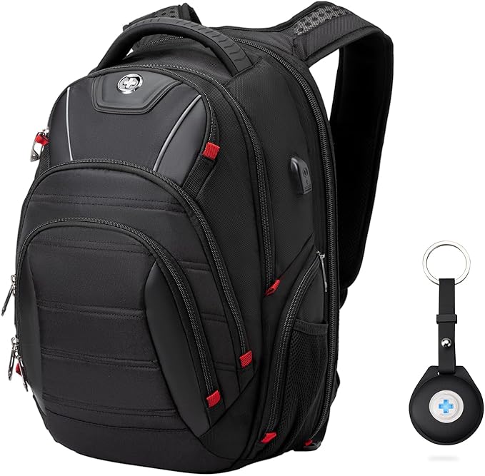 Swissdigital Design Travel Backpack for men with Apple Find My TSA Friendly USB Charging RFID Protection Business Backpack Fits 15.6 Laptops Black | J149508F-BR
