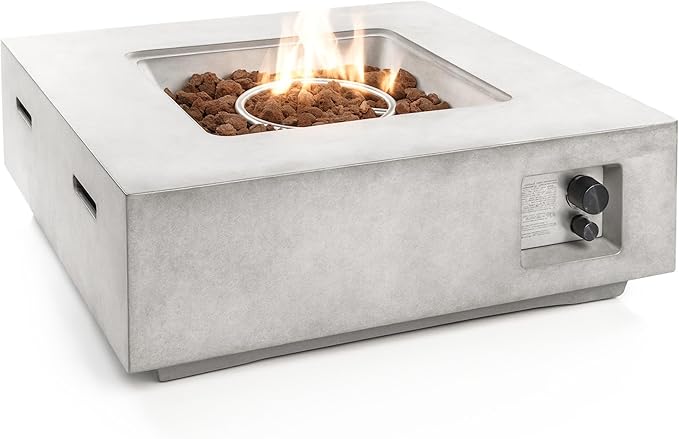 SereneLife Propane Gas Fire Pit Table 40000 BTU Square Outdoor Firepit with Protective Cover Durable Metal Construction and Stylish Design for Patio or Backyard