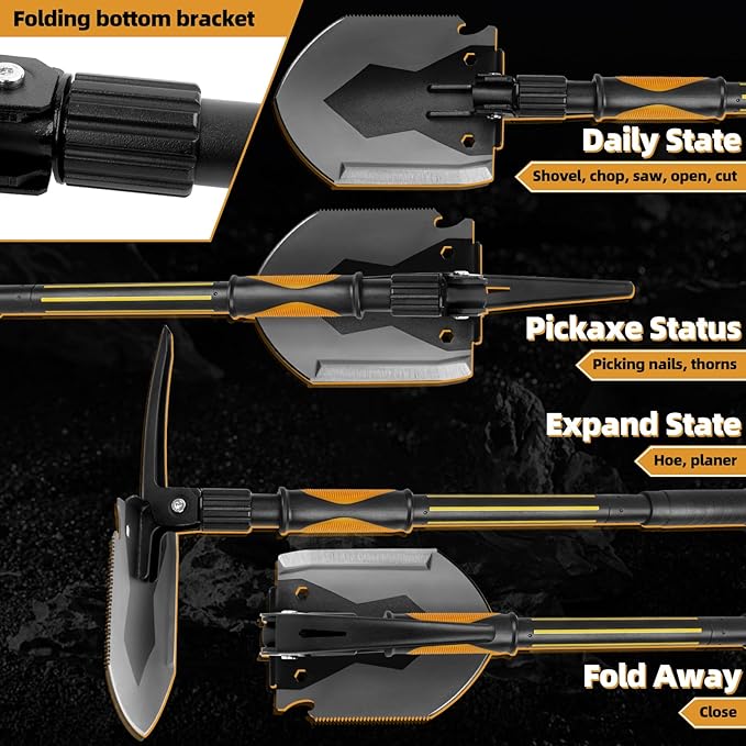 Survival Camping Shovel Multifunctional Folding Shovel Heavy Duty Alloy Steel Tactical Shovel with Saw for Hiking BackpackingHuntingCarEmergencySnowCampingGardening Outdoor Emergency