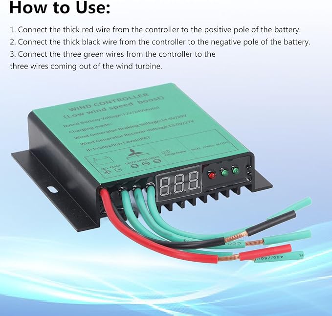 Wind Generator Controller IP67 Waterproof Low Voltage Controller Regulator with LED Indicator MPPT Control Method Diode Indication