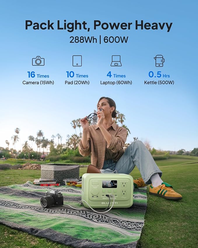 BLUETTI Elite 30 V2 Portable Power Station 288Wh LiFePO4 Battery with 600W AC Outlet (Power Lifting 1500W) Fast Charge Solar Generator UPS Backup Power for Camping Road Tours Outage Adventure