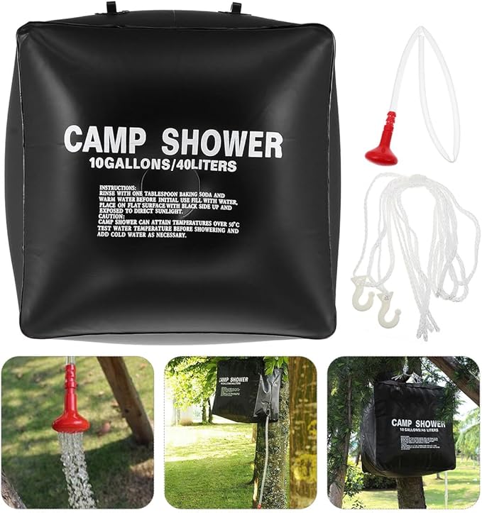 Solar Heated Camping Shower Bag Portable Outdoor Water Pouch with Nylon Rope Lightweight for Hiking Fishing Hunting Traveling