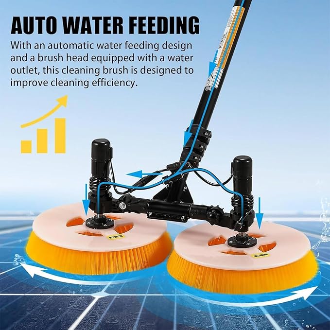 Electric Solar Panel Cleaning Brush &amp Water Fed Pole Kit Telescopic Rod PV Panel Wash Cleaning Machine 65cm Cleaning WideMains Electricity-7.5m/24ft