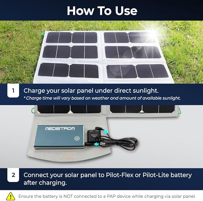 50W Foldable Solar Panel for Medistrom Pilot Flex and Pilot Lite CPAP Battery – Solar Charger Compact Travel Solar Panel for Camping and Backup Power