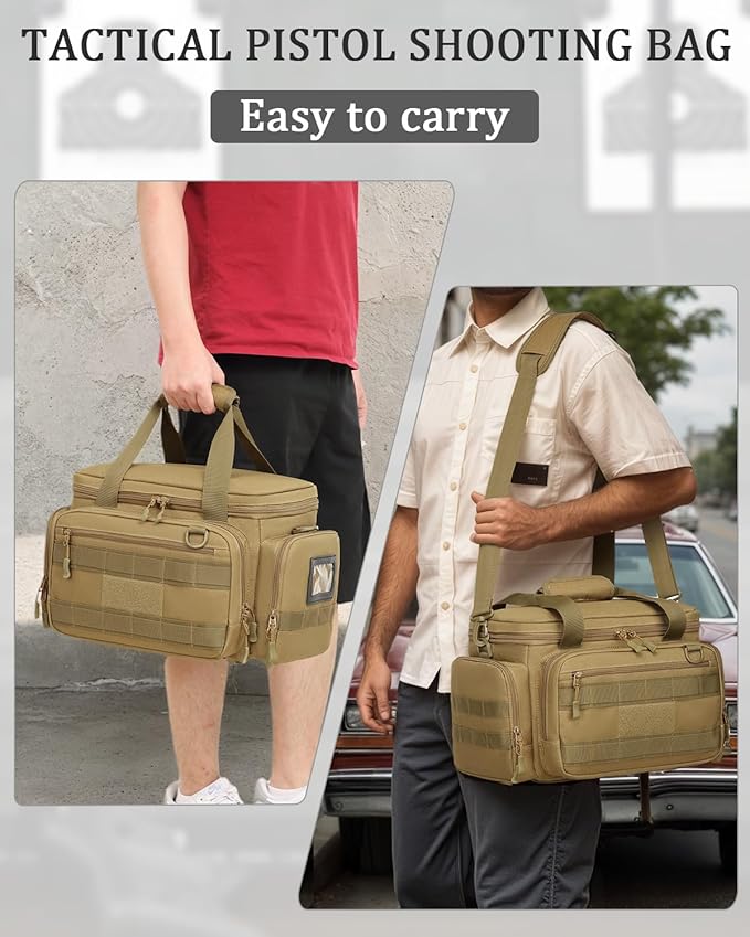 HAMBOLY Tactical Gun Range Bag for Handguns Pistol Range Bag with 6X Magazine Slots and Extra Pockets for Ammo and Essentials for Shooting Hunting Outdoor Sports