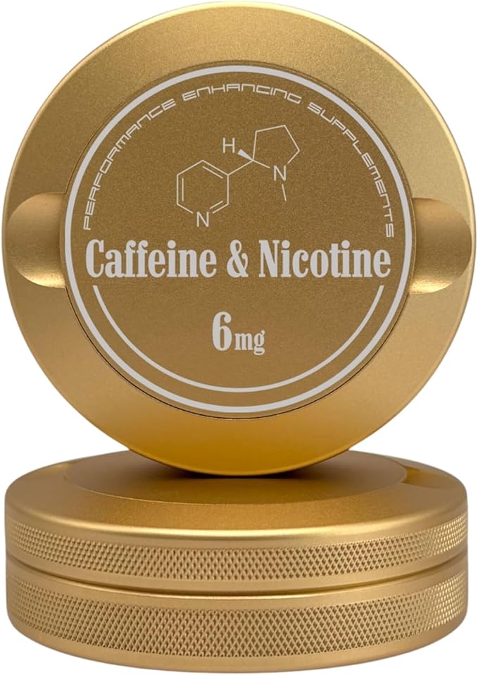Caffeine | Metal Container for Zyn Premium Aluminum Can &amp Rugged Pouch Holder | Extra Capacity Knurled Grip &amp Used Pouch Storage | EDC (Champagne Gold)
