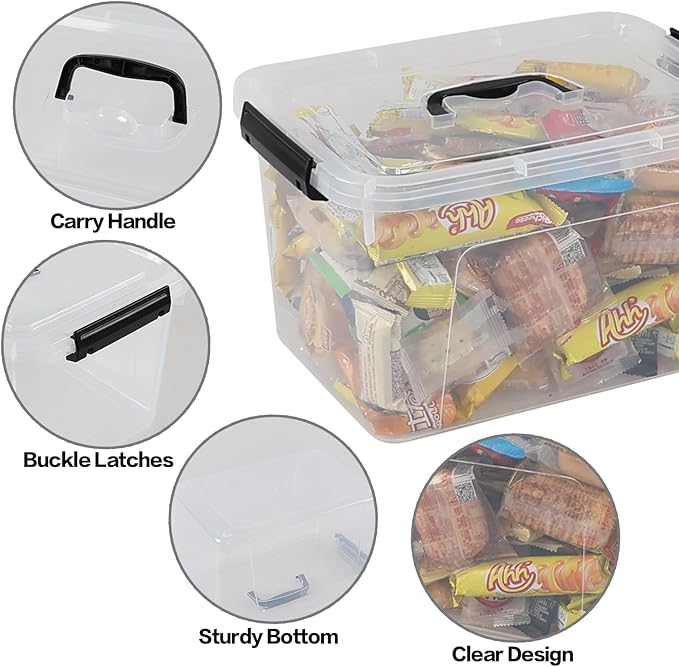 12 Quart Latching Storage Box 4 Pack Clear Plastic Organizer Bin with Handle