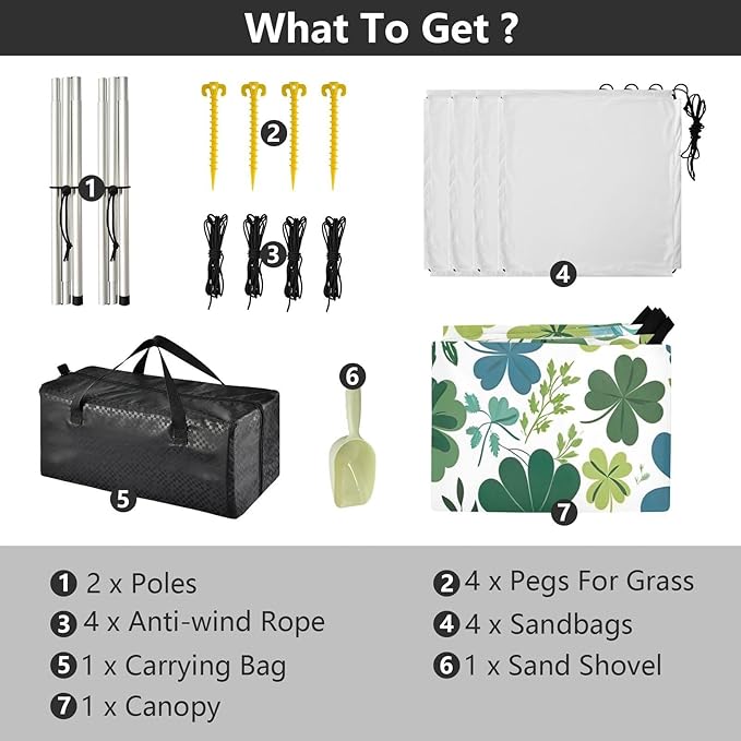 St Patrick's Shamrocks Pattern Beach Tent Sun Shelter Set UPF50+ UV Protection 10.5 x 9.19 FT Camping Shade Canopy with Sandbags Sand Anchors Carrying Bag and Others