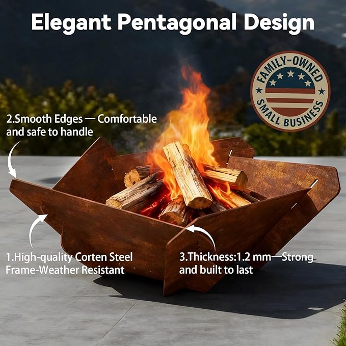 Decoroca Corten Steel Fire Pit - Outdoor Wood Burning Pit for Backyard Patio Garden &amp Terrace Durable &amp Weather-Resistant Ideal for Family Gatherings &amp Parties