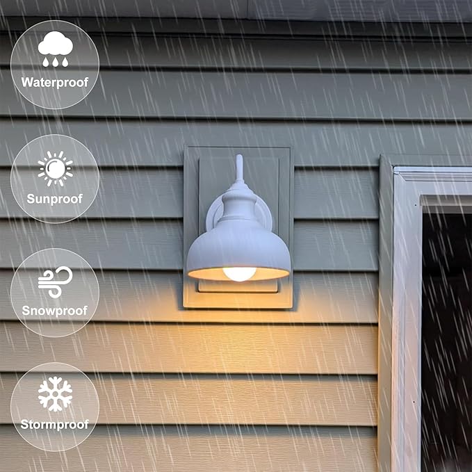 7 Inch Dome Outdoor Gooseneck Lighting Fixture Exterior Small Porch Light Fixtures with Wall Mount Farmhouse Style External Barn Door Wall Sconce Gooseneck Barn Lighting Wall Lamp for House