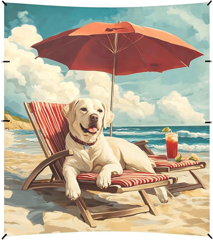 ALAZA Labrador on Vacation Umbrella Beach Tent Sun Shelter Portable Canopy Sunshade for Outdoor Camping Picnics Backyard Fun 10x9 ft