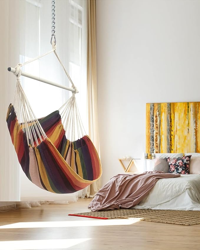 MIZTLI Hammock Chair Swing Indoor Hammock for Bedroom - Max 500 Lbs－Steel Spreader Bar with Anti-Slip Rings-Indoor &amp Outdoor