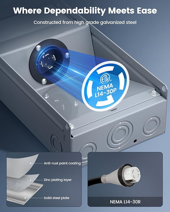SURAIELEC 30 Amp Generator Power Inlet Box NEMA L14-30P Generator Box for Generator Cord 120/240V Weatherproof Outdoor Outlet Receptacle Outlet ETL Listed Ready for Emergency Use