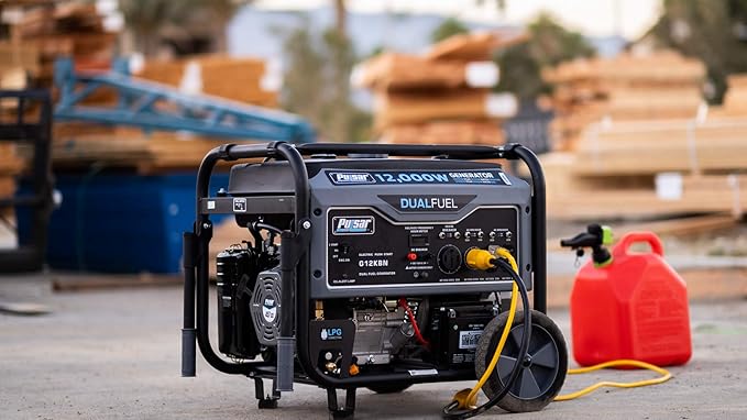 Pulsar G12KBN-SG Heavy Duty Portable Dual Fuel Generator - 9500 Rated Watts &amp 12000 Peak Watts - Gas &amp LPG - Electric Start - Transfer Switch &amp RV Ready - CARB Compliant