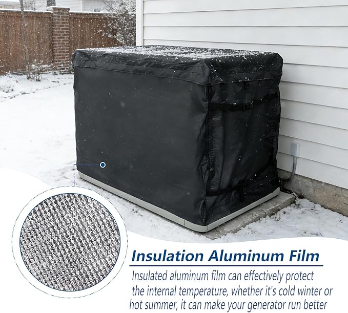 Generator Cover600D Outdoor Generator Covers for G007043 22KW Home Standby GeneratorWith Insulation Aluminum Foil Winter Generator Cover 50W X 26.5D X 28.5H(Black)