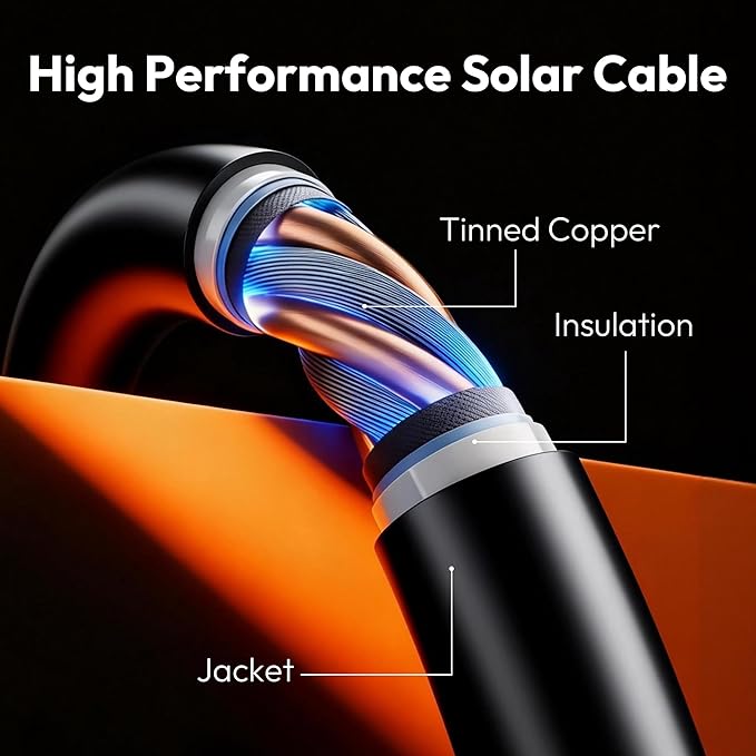 JJN Solar Extension Cable 8AWG(10mm²) 20Feet with MC4 Connector and 8Feet with OT ConnectorConnector Solar Panel Adaptor Kit Tool for Solar System Two Pair (Red + Black)