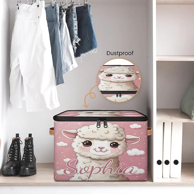 Custom Storage Basket with Name Personalized Storage Bins with Zipper Lid Foldable Fabric Storage Box Large capacity with Handle Cloud Sheep