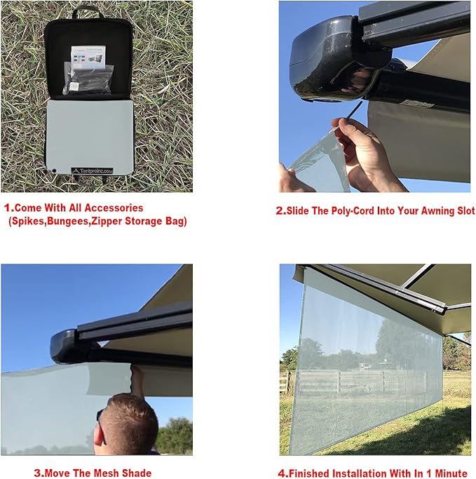 Tentproinc RV Awning Sun Shade Screen 8' X 16' 3'' (Fit for 17' Awning) Mesh Screen Sunshade Screenshade for Motorhome Camper Trailer Awning Sunshade Screen UV Blocker - 3 Year Warranty (Gray)