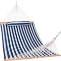 Lazy Daze Hammocks 12FT Quilted Fabric Double Hammock with Spreader Bars and Detachable Pillow 2 Person 450lbs Capacity Blue White