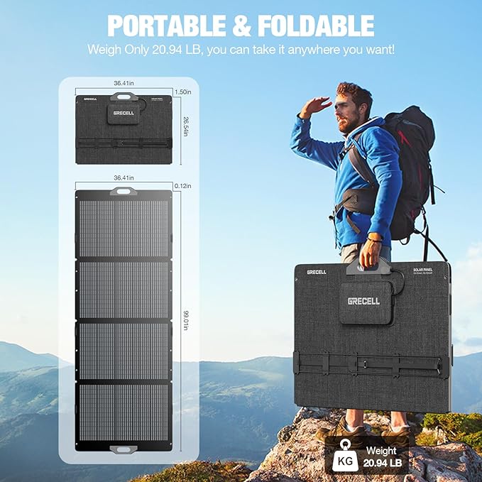 GRECELL 350W Portable Solar Panel for Power Station Generator Foldable Solar Panel 37.4V High-Efficiency Solar Charger 350W Power Backup with XT60/Anderson Output for Outdoor Van Camper Off-Grid