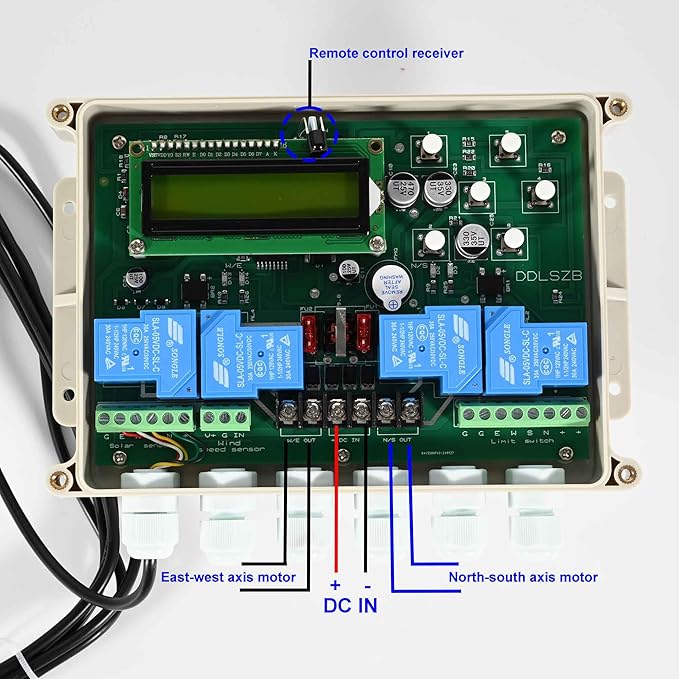 Dual Axis Solar Tracker Controller Automatic Sun Tracking Controller Solar Panel Solar Tracking System Control Kit with Sunlight Sensor Wind Speed Sensor 2 Limit Sensor Remote Control