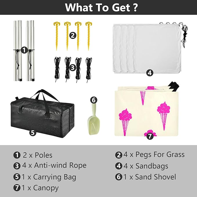Beach Canopy with Windproof Ropes &amp Sandbags Beach Tent Sun Shade Sun Shelter for Camping Trips Fishing Backyard Fun or Picnics Ice Cream