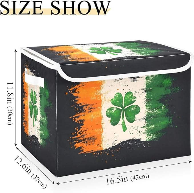 Clover Flag Fabric Storage Bins with Lids and HandleFoldable Storage Bins with LidsCloset Organizers for Clothes Storage Room Organization Office Storage Chest Organizer