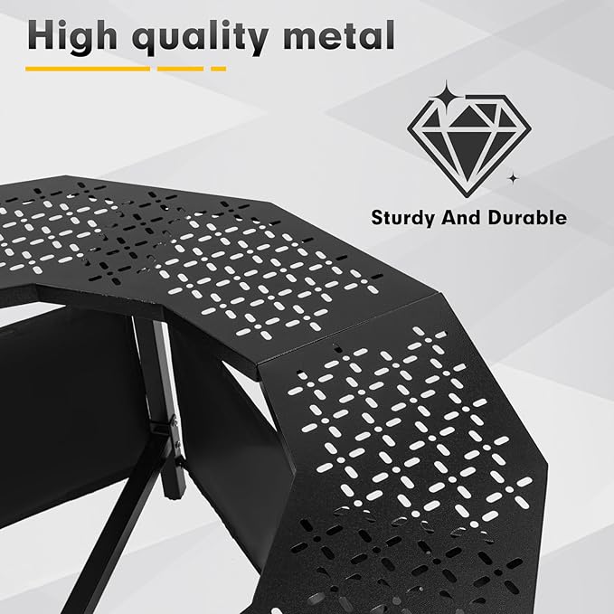 38 Inch Fire Pit Surround Tabletop for Solo Stove Bonfire up to 17.5 and Most Wood Burning Fire Pits 18.4 in Inner Coated Metal Outdoor Fire Pit Table with 360° Safety Barrier