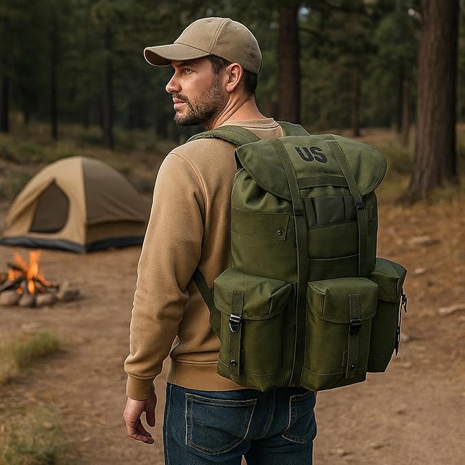 MT Military ALICE Pack Large Size Tactical Rucksack with Aluminum Quick-Release Buckles and Enhanced Waist Support – US Logo