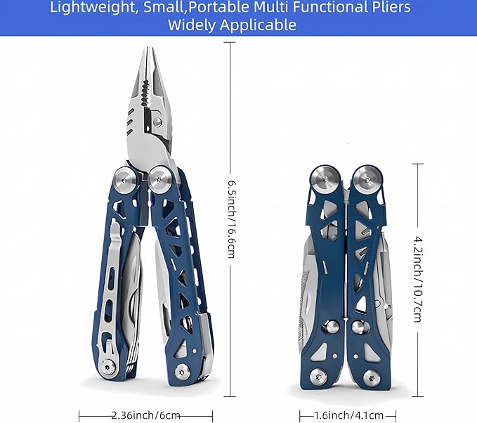 19-in-1 Mutitool Stainless Steel Multi-functional Pliers with Screwdrivers Foldable Multitools with Scissors and Sheath Ideal for CampingSurvivalRepair Great Gifts for Men(Blue)