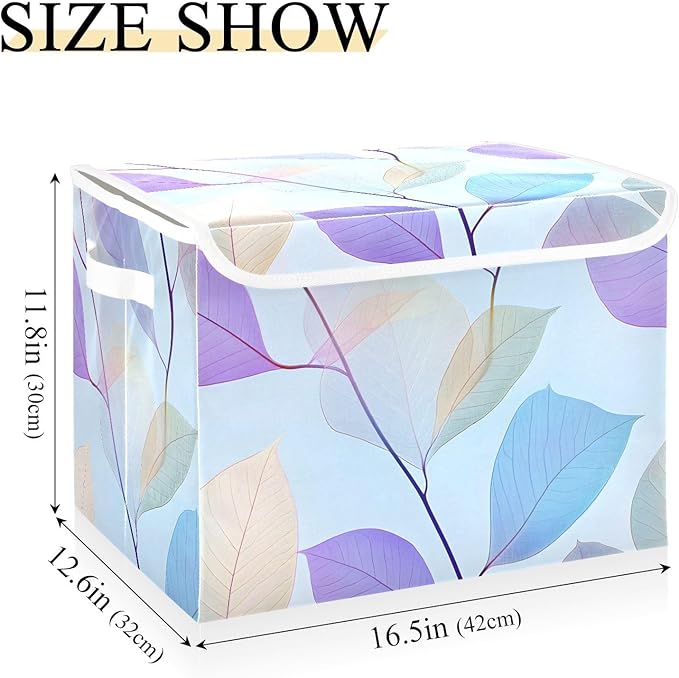 Storage Cube with Lid Elegant Leaves Print 16.5×12.6×11.8 IN Collapsible Large Capacity Foldable Storage Basket Bin Organizer