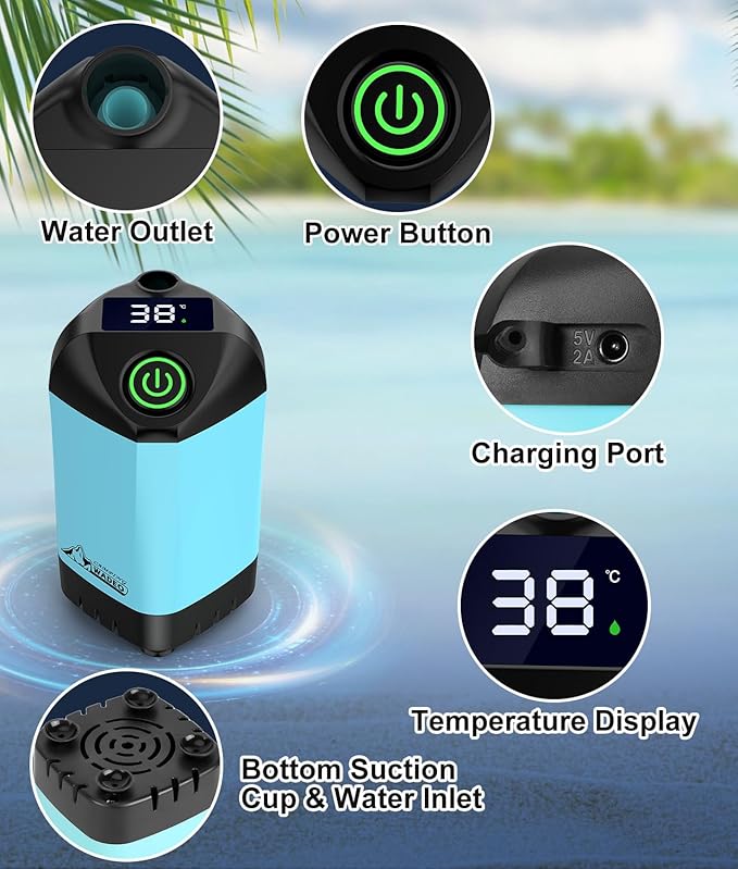 WADEO Portable Shower for Camping Outdoor Electric Shower Rechargeable Pump with 20L Collapsible Bucket Camping Shower Head Nozzle for Camping Hiking Traveling Washing