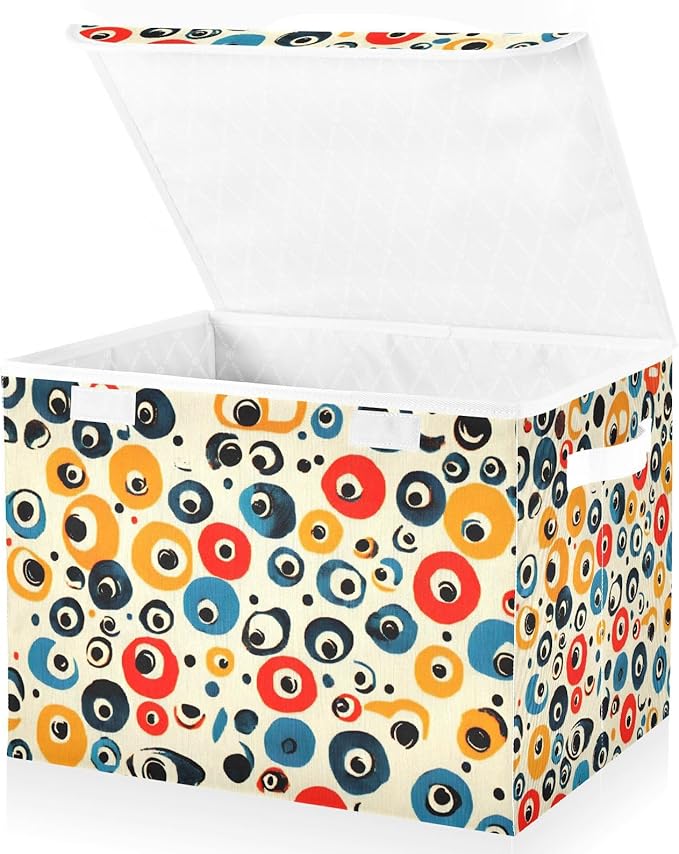 Colorful Dots Storage Cube Bins Basket with Lid Collapsible Flip-top Fabric with Handle for Home Bedroom Closet Office 16.5×12.6×11.8 in