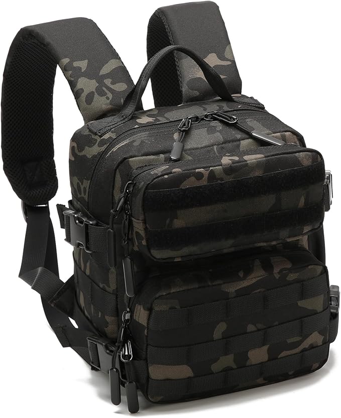 9L Mini Tactical Backpack Multi-Purpose RucksackSmall Gym Bag EDC Molle for Men and Women (Black camo)