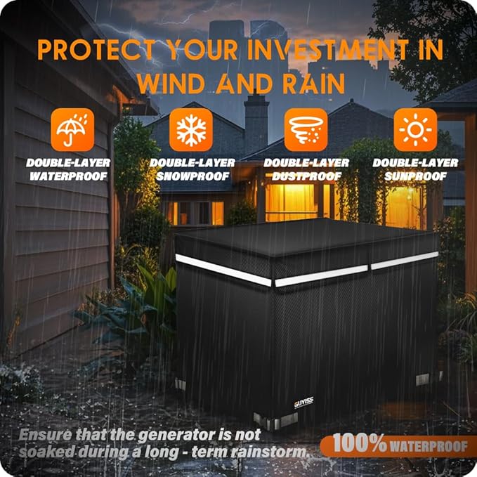 2025 Upgrade 900D+210D Heavy Duty Thicken Fabric. GUYISS Generator Cover 32x24x24 inch Generator Covers While Running Top Can Be Opened for Refueling. All-weather Generator Protective Cover.Black
