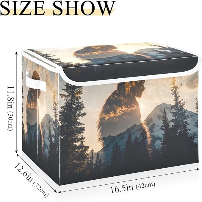 Storage Cube with Lid Surreal Sasquatch Print 16.5×12.6×11.8 IN Collapsible Large Capacity Foldable Storage Basket Bin Organizer
