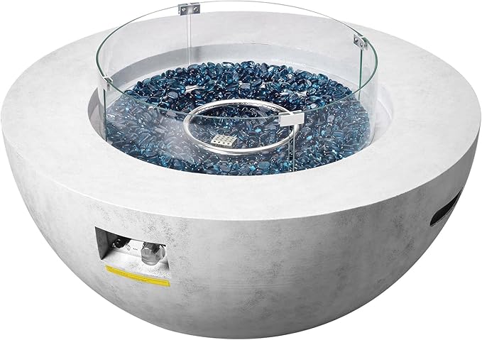 VEVOR Propane Fire Pit Outdoor Concrete Gas Fire Pit 39 in Tabletop with Lava Rocks LidRain CoverAdjust Flame Height Camping Firepit for Heating Lighting 50000 BTU