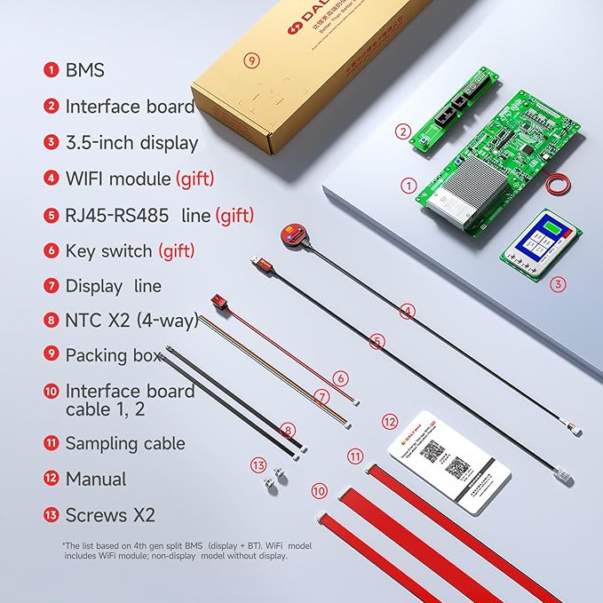 DALY BMS 48V 16S 100A - Smart WiFi BMS with LCD Touch Screen RS485 CAN Remote Monitoring for LiFePO4 Home Energy Storage Solar Inverter System