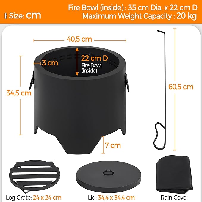 Yaheetech Smokeless Fire Pit for Outdoor Garden Patio Camping W/Silicone Fire Pit Mat &amp Fire Poker &amp Rain Cover &amp Lid &amp Log Grate 16in