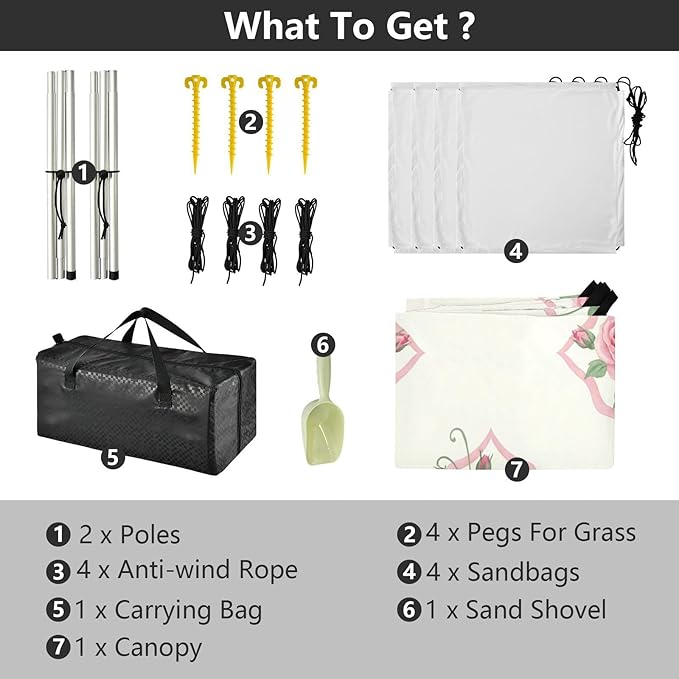xigua Rose Beach Tent Sun Shelter with Carrying Bag - Silver Coated Oxford Fabric Beach Canopy for Beach Camping Fishing - Includes Windproof Ropes Sandbags &amp Stakes