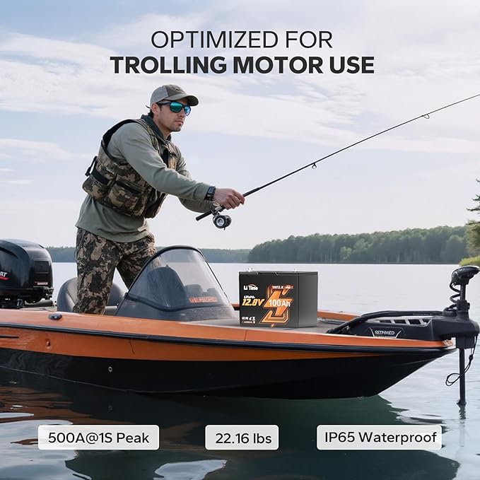 Litime 12V 100Ah Group 24 Bluetooth LiFePO4 Battery Deep Cycle Lithium Battery Built-in 100A BMS with Low-Temp Protection Max. 15000 Cycles Perfect for RV Solar System Trolling Motors etc