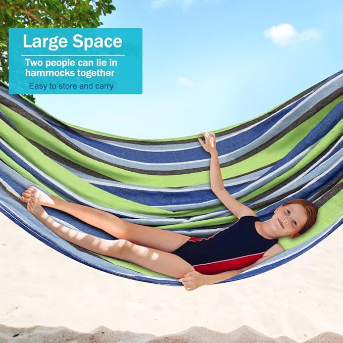 MOSFiATA Hammocks Portable Camping Hammock Upgraded 550lb Comfortable Fabric Hammock with Two Anti Roll Balance Beam and Sturdy Tree Straps for Camping Patio Backyard Outdoor （Light Green）