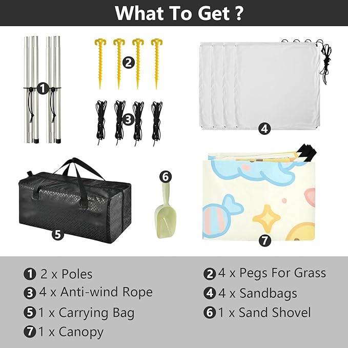 Beach Canopy with Windproof Ropes &amp Sandbags Beach Tent Sun Shade Sun Shelter for Camping Trips Fishing Backyard Fun or Picnics Cartoon Animals