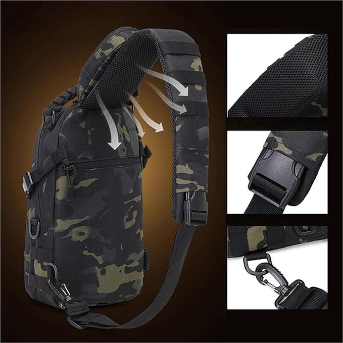 Jungle Leopard Tactical Fishing Chest Bag for Men Sports Shoulder Bags Molle Camping Climbing Hunting Fanny Pack(BLK)