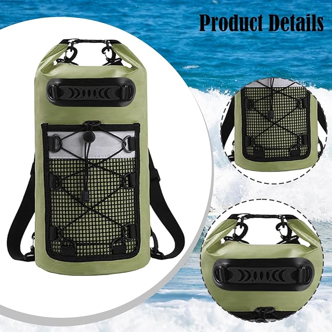 pistro Waterproof Dry Bag 20L with Handle Large Capacity Backpack for Camping Travel Kayaking Fishing Beach Rafting- Green