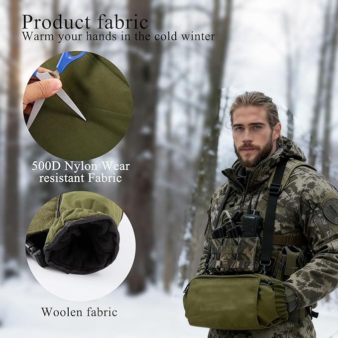 2 in 1 Tactical Hand Warmer Pouch Waist Bag Plate Carrier Vest Chest Rig Hook Loop Dangler in Buckle Strap EDC Fanny Pack Muff for Winter Outdoor Camping Hunting Football Fishing