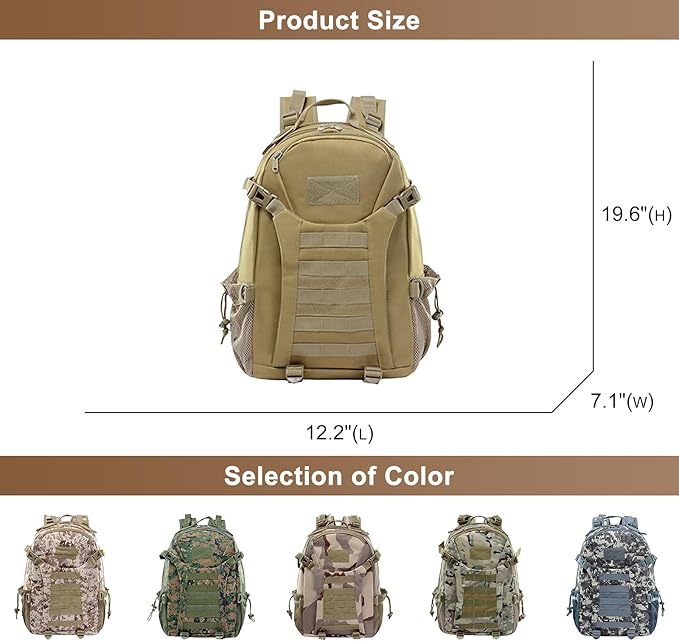 Men's Lightweight Oxford Cloth Backpack Tactical Rucksack Large Capacity Travel Daypack for Outdoor Hiking Camping (Black)