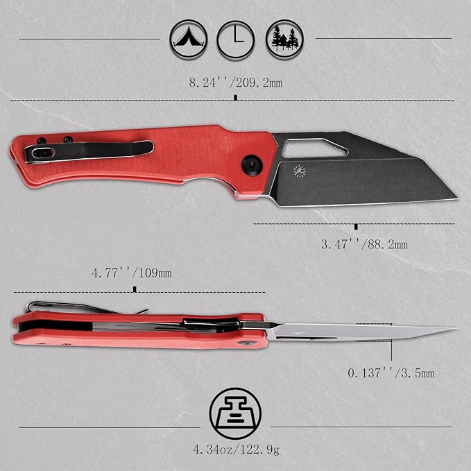 KANSEPT Egress Pocket Knives 8.24in Folding Knife with Black Stonewashed 14C28N Blade Red G10 Handle Pocket Tactical Knife for Men Women Envelope Opener with Thumb hole T1033A5