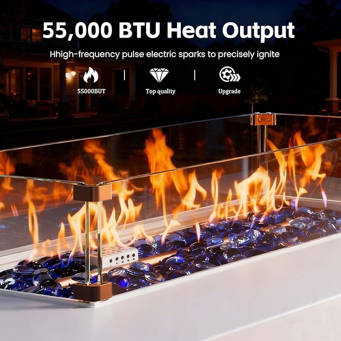 42 Propane Outdoor Fire Pit Table 55000 BTU Rectangular Aluminum Firepits with Tank Table and Waterproof Cover