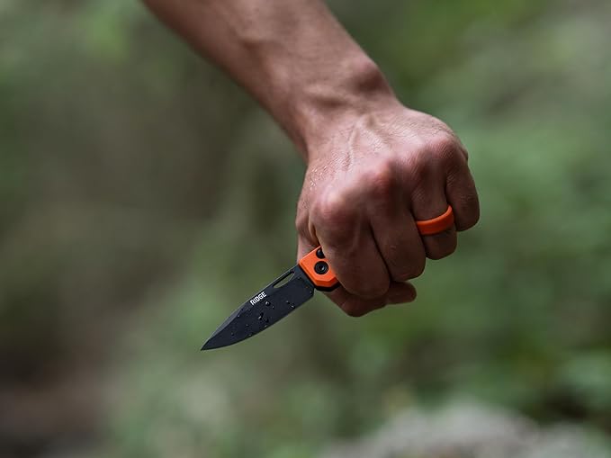 Ridge Everyday Folder Knife - Premium EDC Pocket Knife Sandvik 14C28N Steel Drop Point Blade with Black DLC Finish Ceramic Bearings Deep Carry Clip &amp Multipurpose Design (Basecamp Orange)